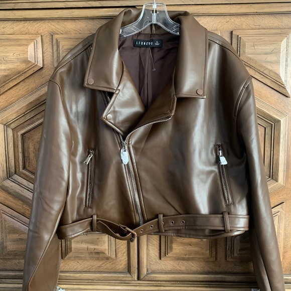 Lioness Brown Leather Jacket - Picture 5 of 7